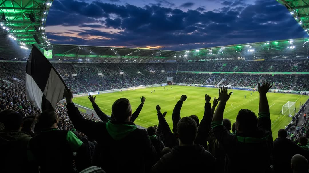 A vibrant crowd gathered at the WWK Arena with stadium lights illuminating the scene.