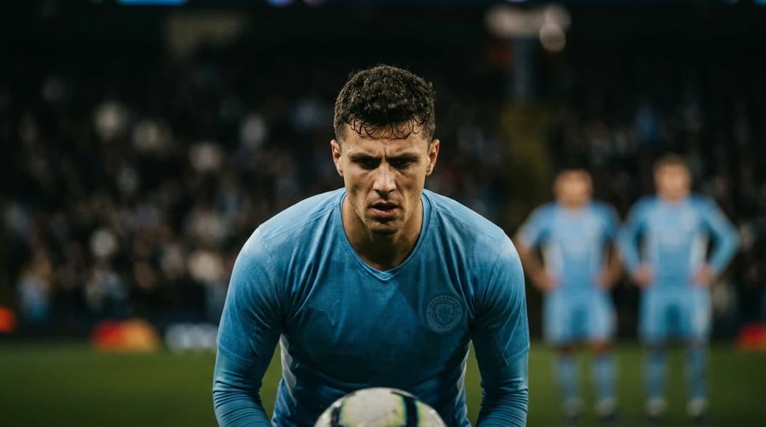 A focused football player preparing to take a free kick in a match.