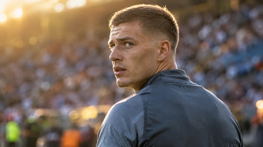Christos Tzolis is seen preparing on the sidelines during a match.
