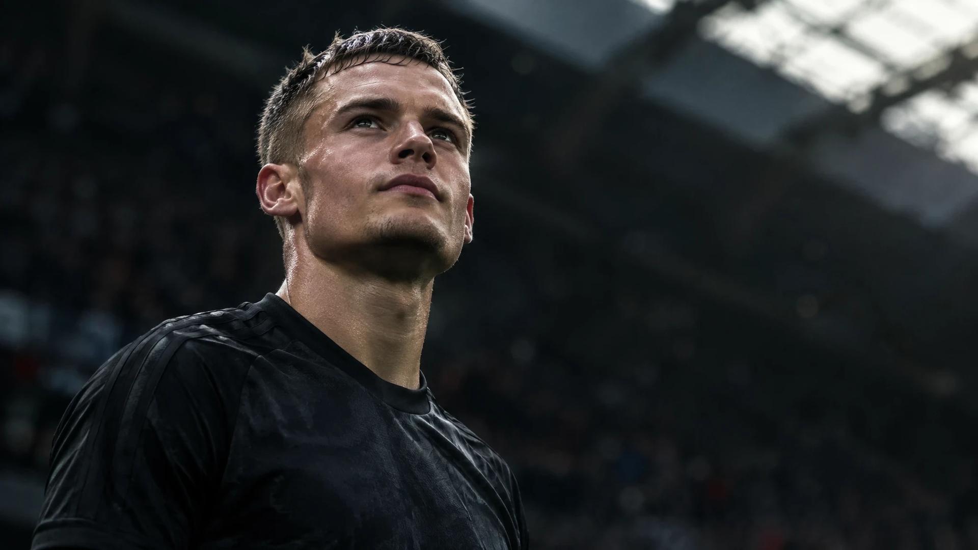Florian Wirtz in a reflective moment after a football match.