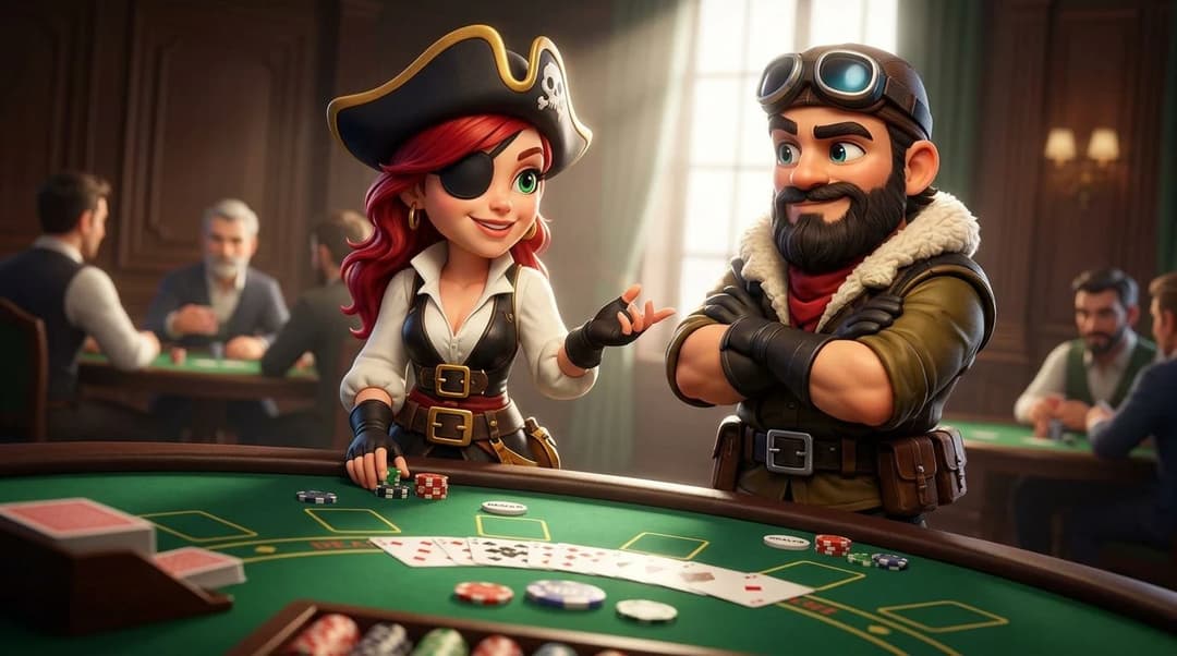 A NordicSpins mascot at a casino poker table, engaging in gameplay.