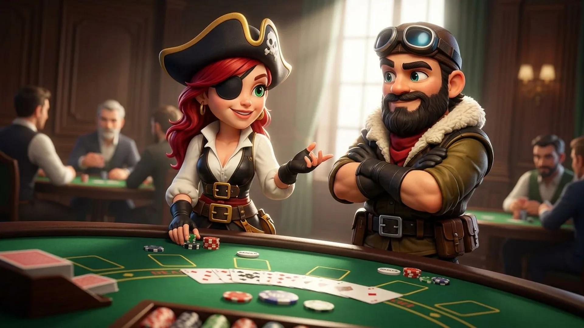 A NordicSpins mascot at a casino poker table, engaging in gameplay.