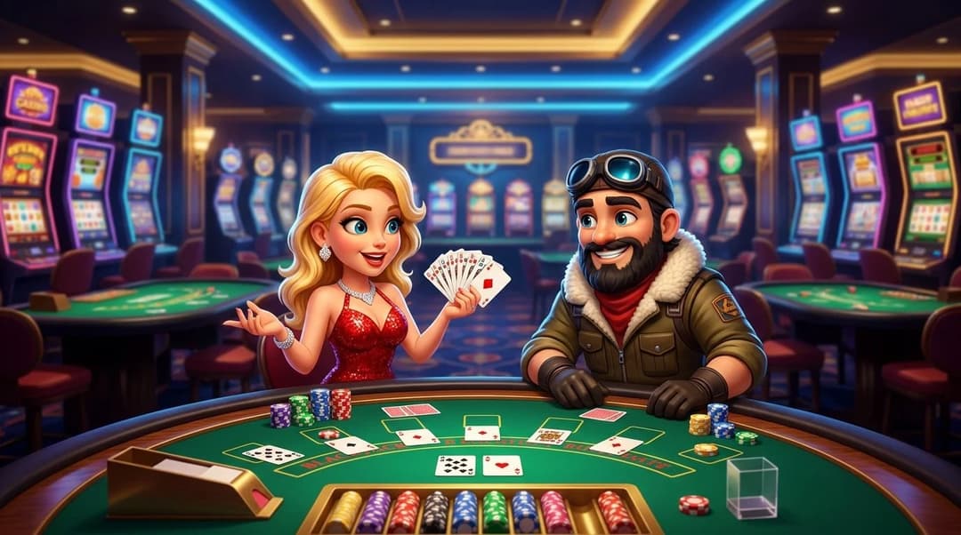 Two NordicSpins mascots engaged over a casino table game.