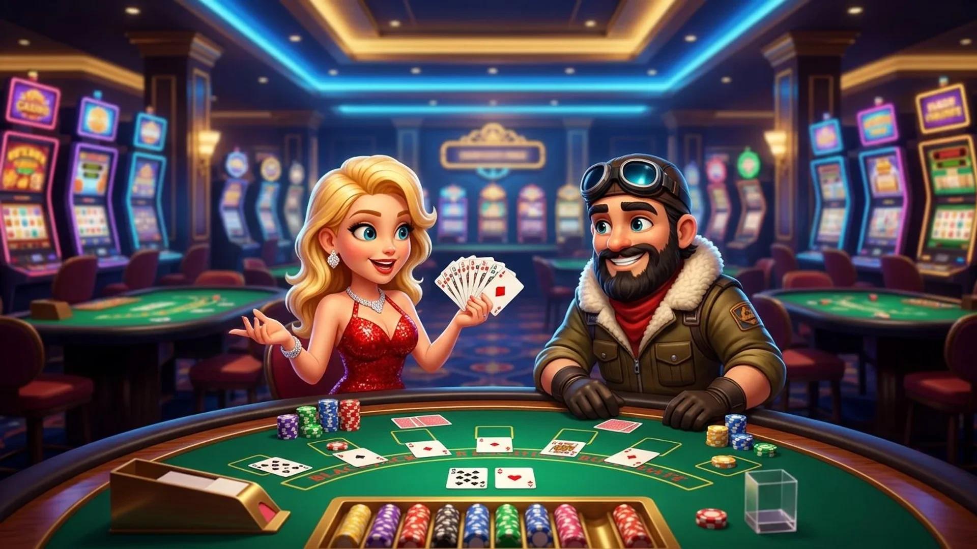 Two NordicSpins mascots engaged over a casino table game.