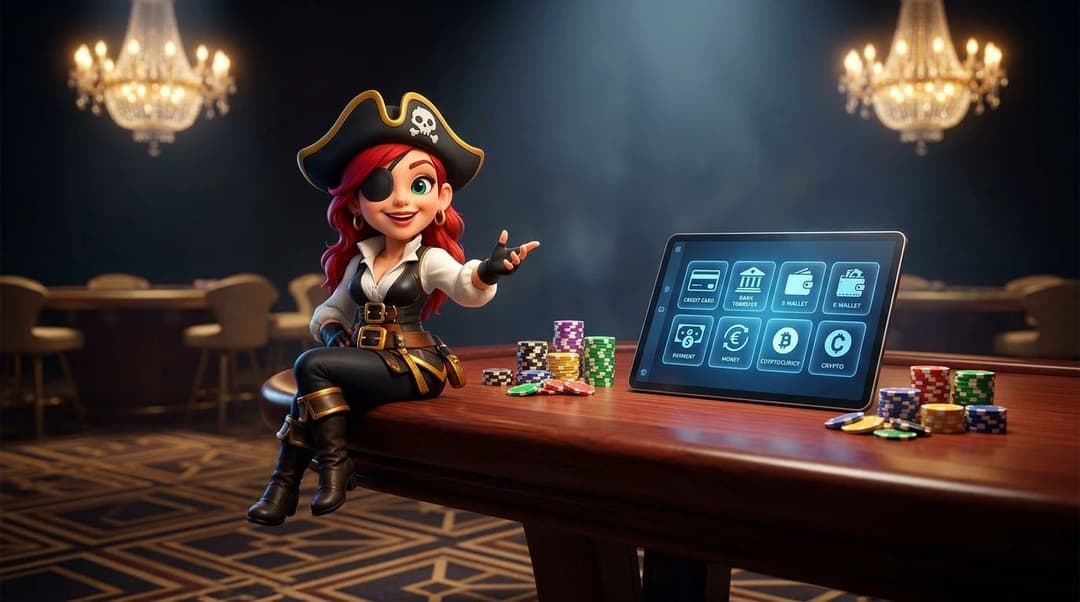 A colorful NordicSpins mascot playing at a casino table with gaming chips and a digital screen in a richly lit casino atmosphere.