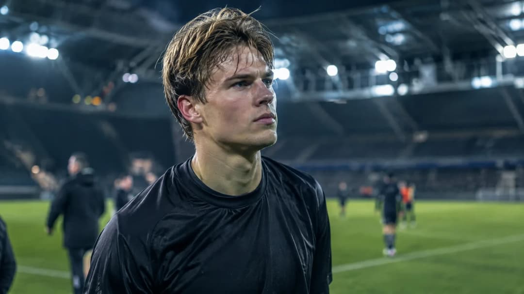Lucas Ravn Haren står i et rolig øyeblikk på banen etter Vålerengas seier over Bodø/Glimt.