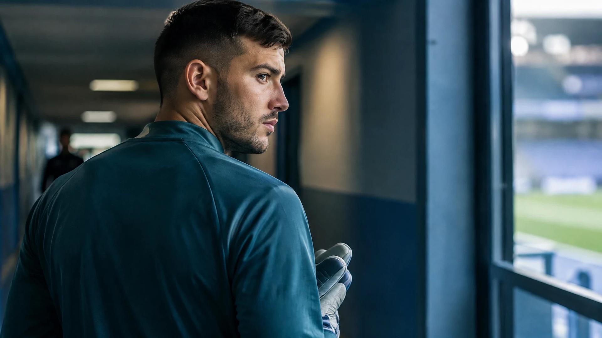 Gerónimo Rulli står i en spillertunnel med keeperhanskene i hånden og ser konsentrert mot dagslyset fra banen.