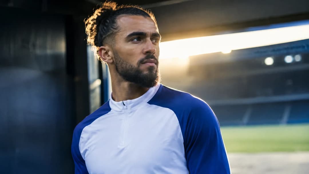 Dominic Calvert-Lewin står i en stadiontunnel, med banen uskarp i bakgrunnen.