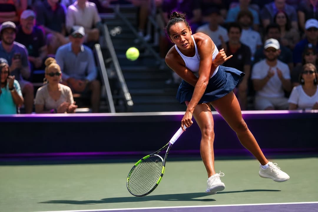 Leylah Fernandez serves during a match at the Mubadala DC Open.