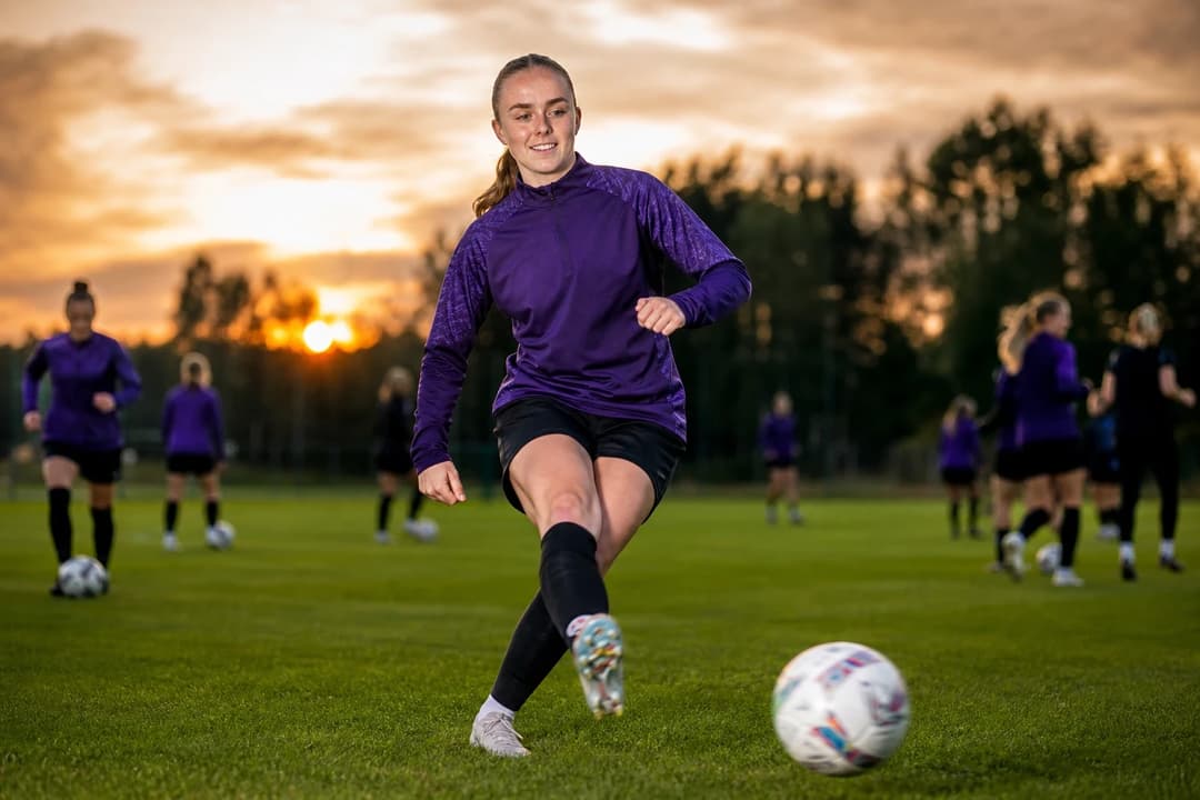 Danish midfielder Pernille Sanvig training on the pitch at BK Häcken.