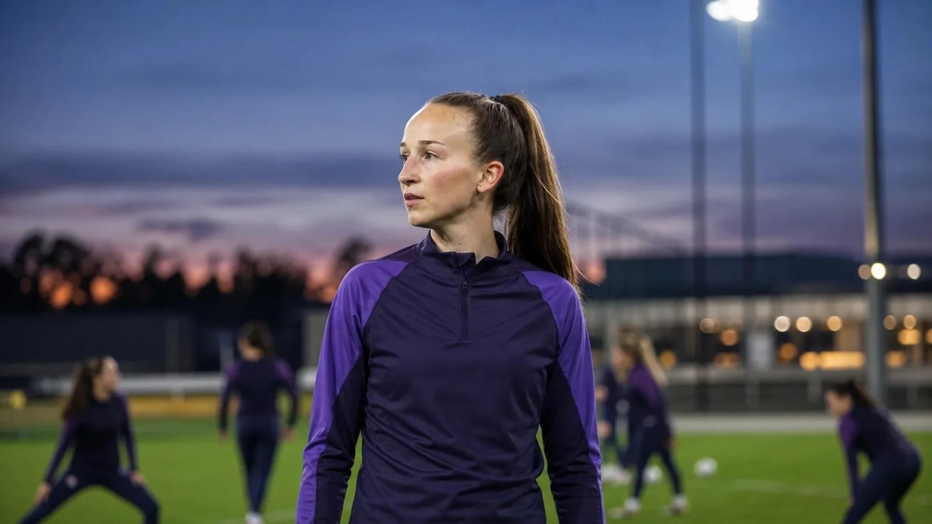 Sari Kees preparing for training at Ajax's facility during dusk.