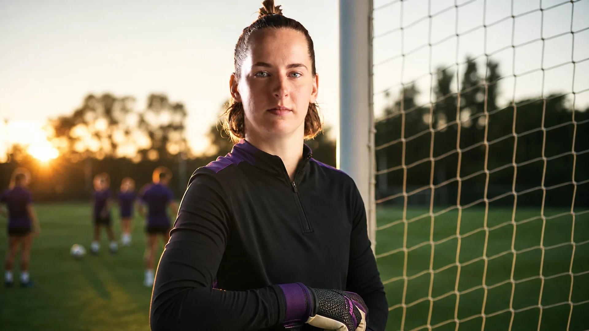 Finnish goalkeeper Sofia Manner adjusts her gloves during a training session.