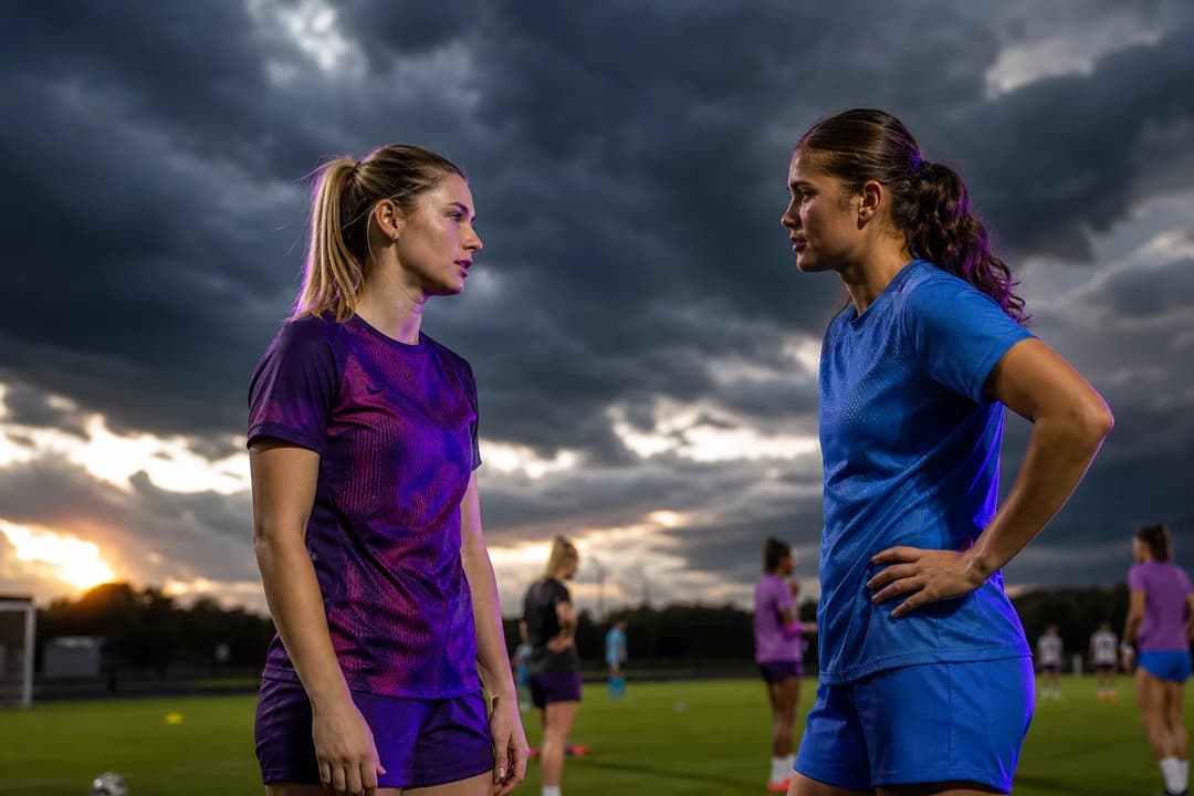 Laila Harbert and Camille Ashton discussing at a training facility.