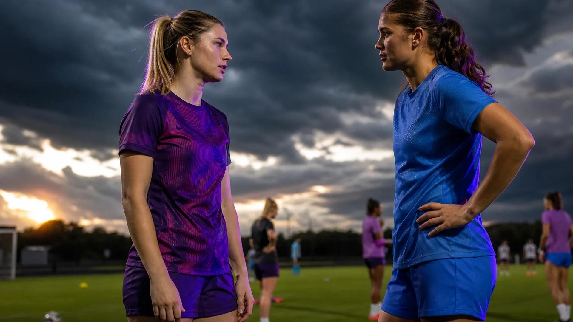 Laila Harbert and Camille Ashton discussing at a training facility.