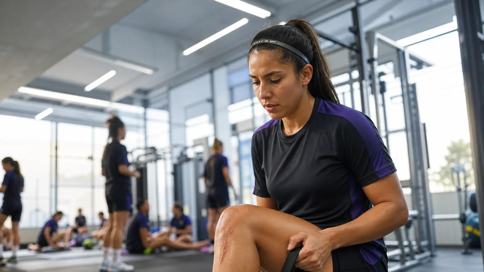 Samantha Fisher is training in an indoor facility, focused on her recovery.