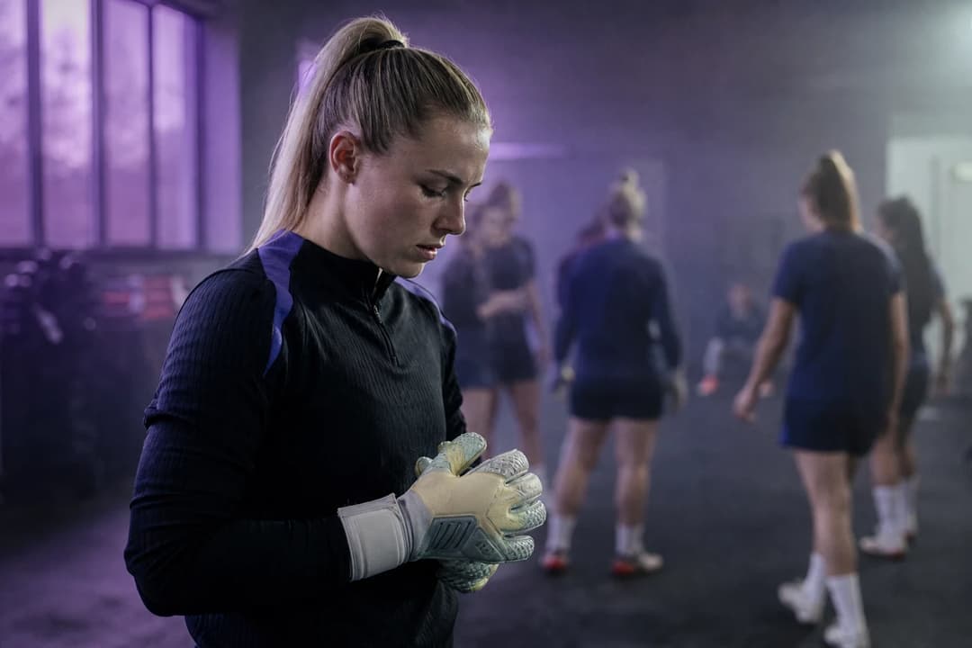 Goalkeeper Hannah Hampton preparing for training in the Chelsea locker room.
