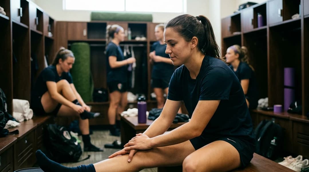 North Carolina Courage players preparing in the locker room before a match.
