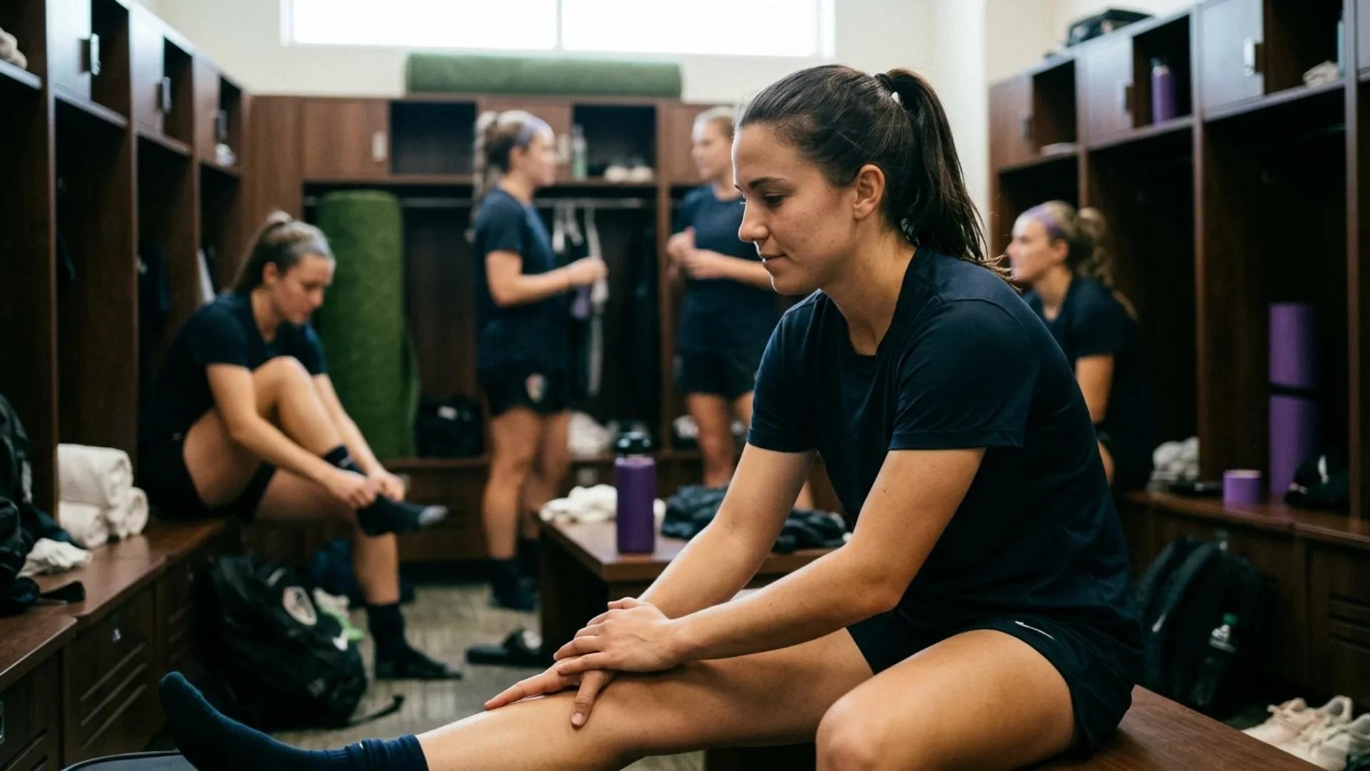 North Carolina Courage players preparing in the locker room before a match.