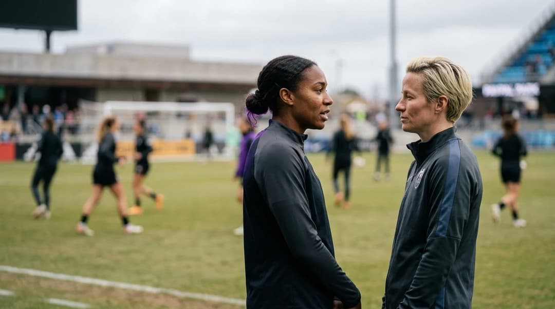 Two players from Bay FC and Seattle Reign engaged in conversation at PayPal Park.