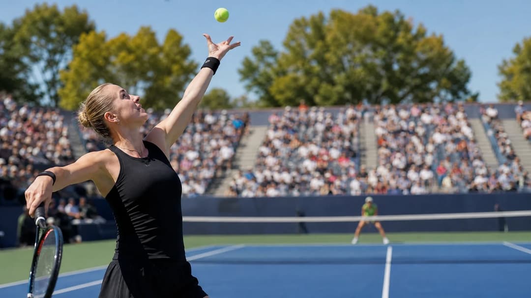 Elina Svitolina serves during a match at the Washington Open.