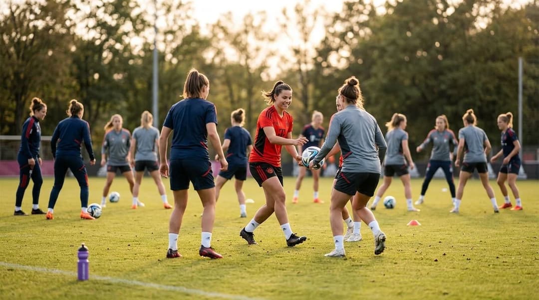 Lena Oberdorf trains with her teammates, showing determination and enthusiasm.
