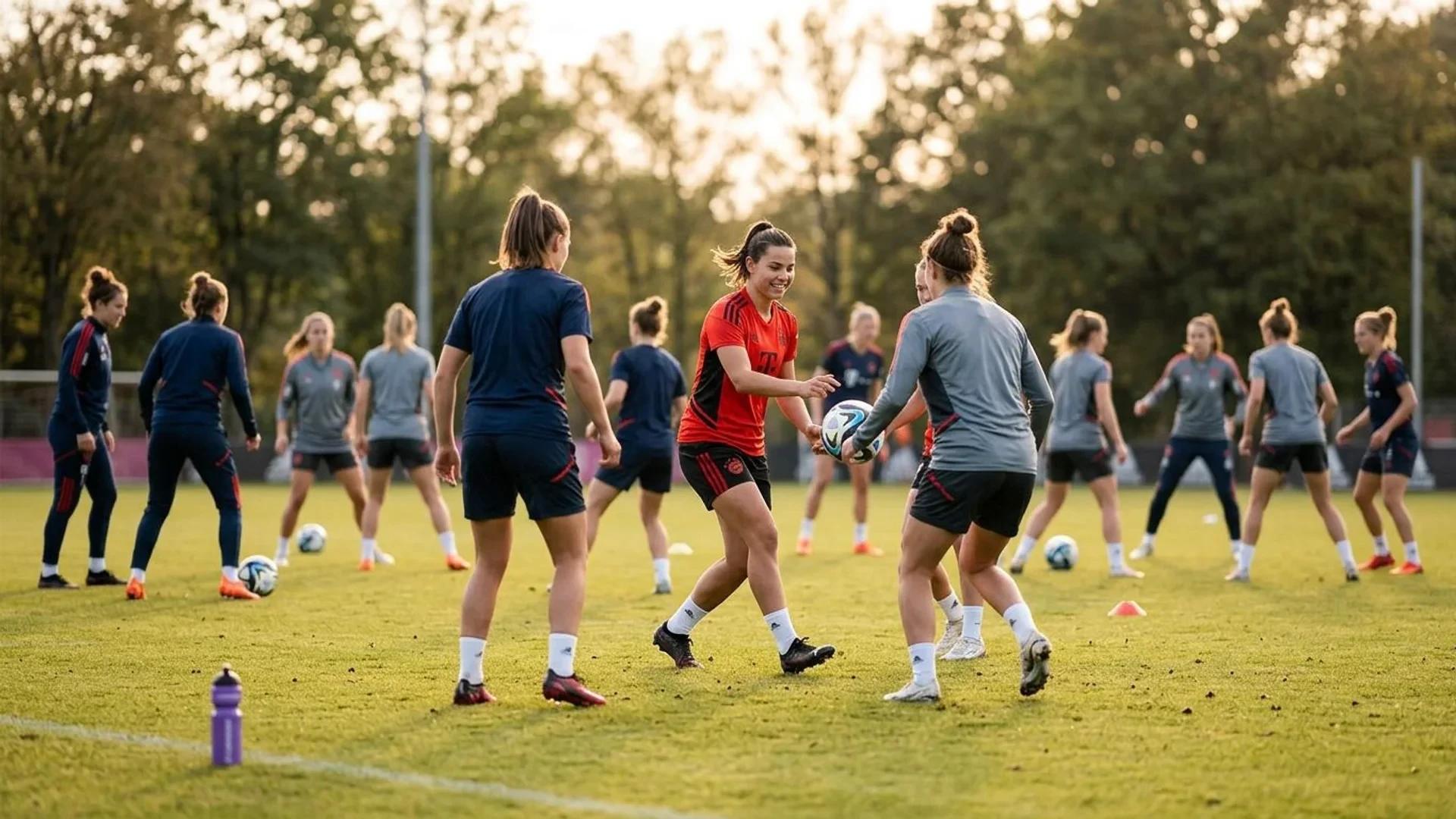 Lena Oberdorf trains with her teammates, showing determination and enthusiasm.