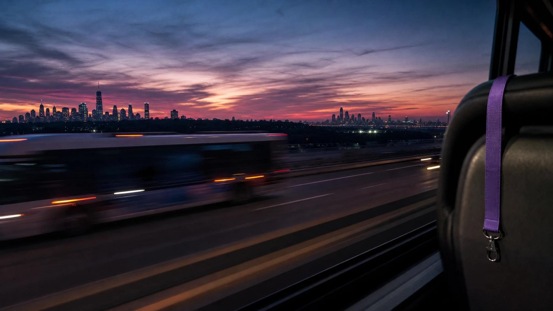 Twilight view of the journey from New York to Houston for a football match.