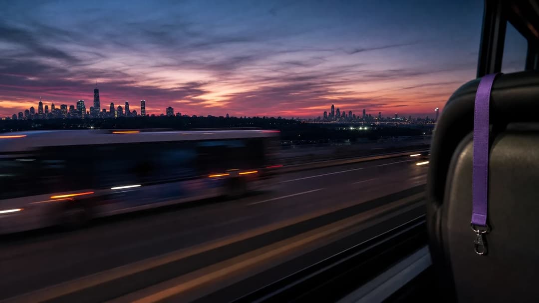 Twilight view of the journey from New York to Houston for a football match.