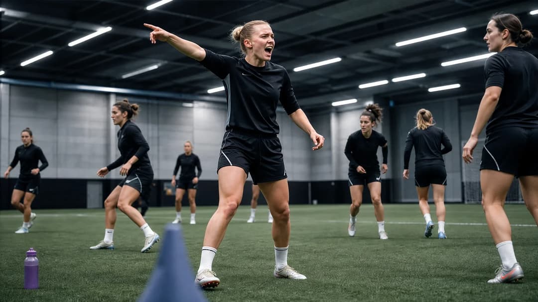 Laura Freigang leading a training session at Eintracht Frankfurt's facility.