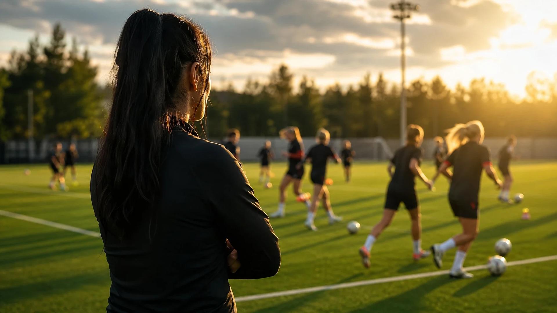 Eva Olid stands confidently on the training pitch of Manchester United, poised to lead her new team.