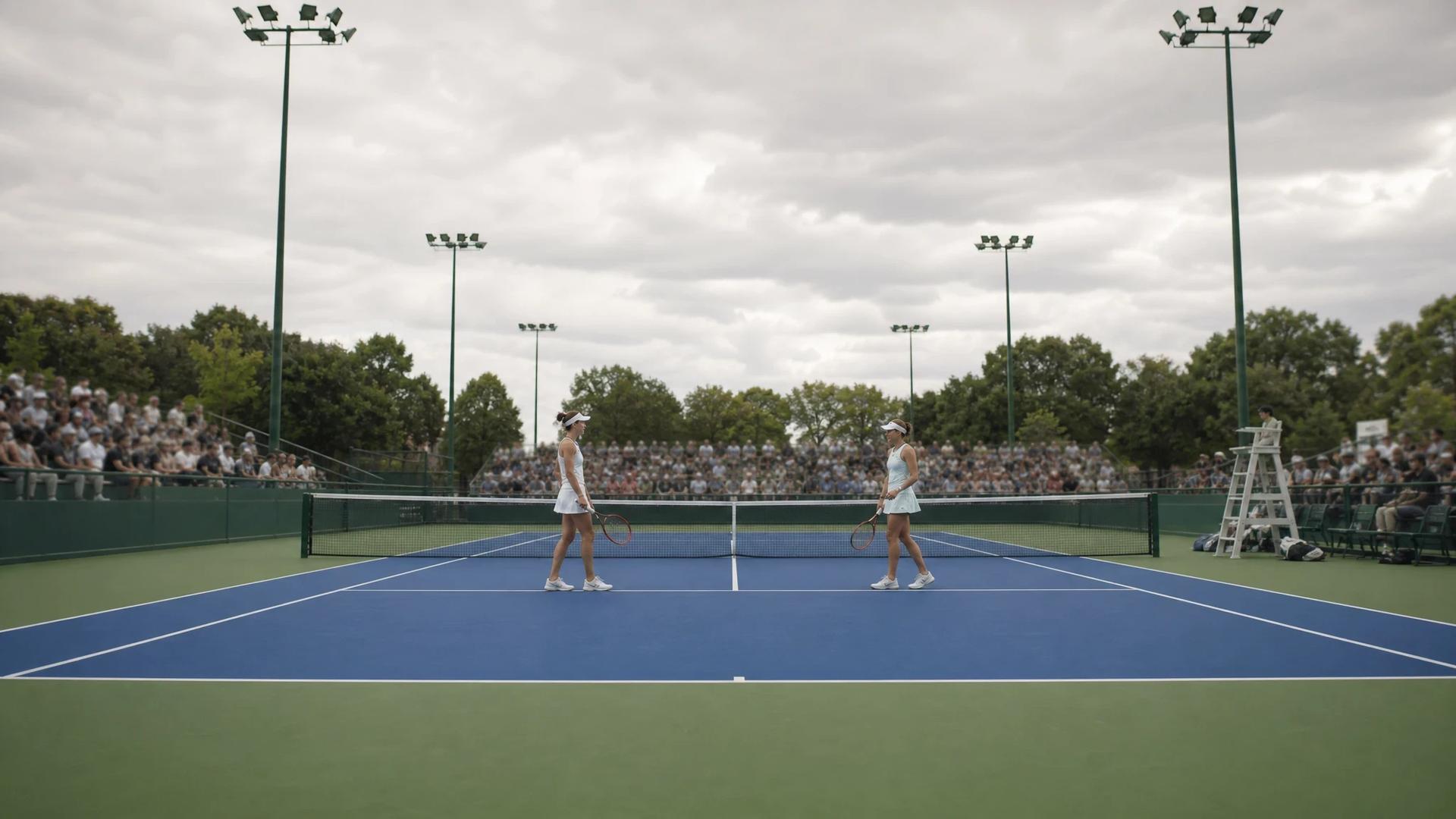 Elena Rybakina and Daria Kasatkina interacting during the match at the National Bank Open.