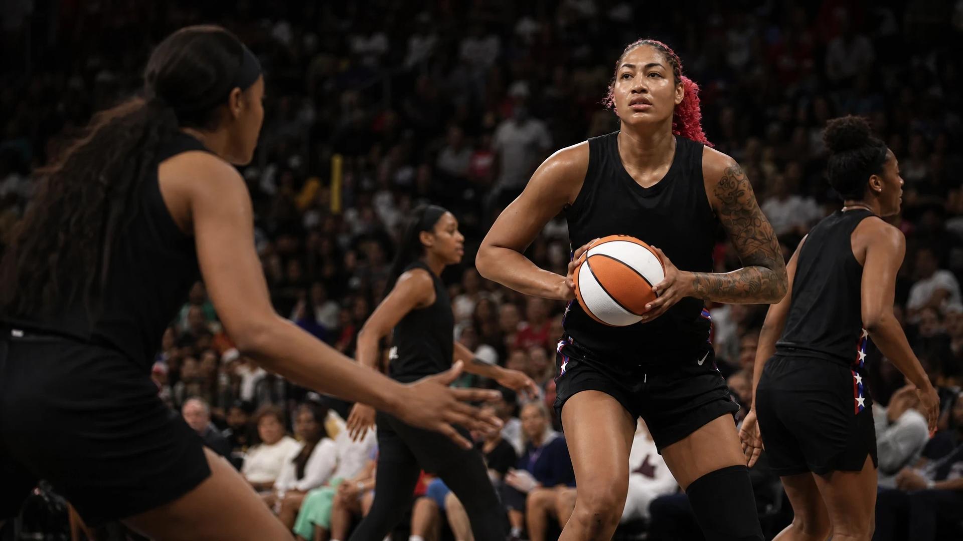 Shakira Austin of the Washington Mystics in action on the basketball court during a game.