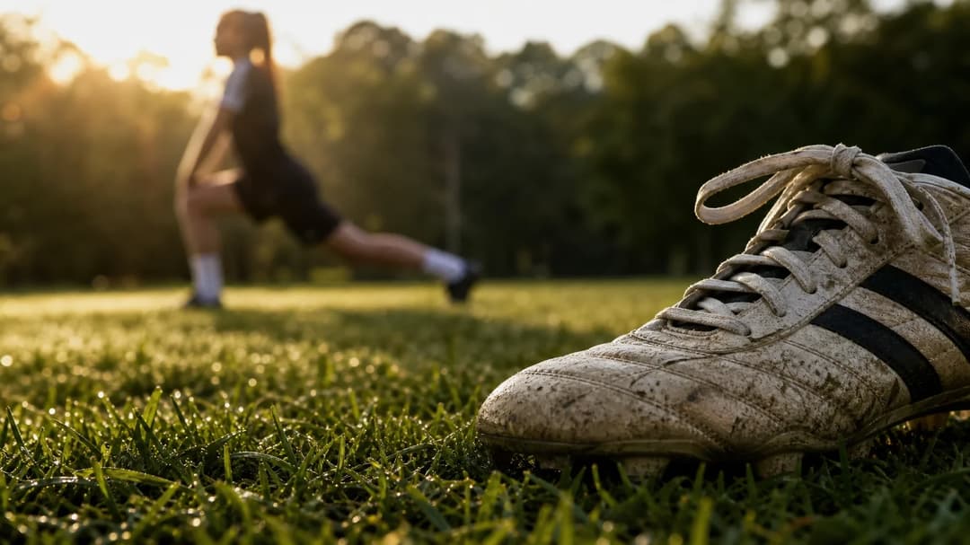A close-up of a football boot on a training pitch, symbolizing hard work and dedication.