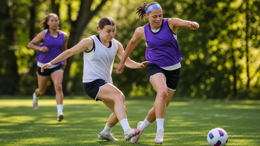 Ashley Hatch training on the pitch, showcasing her skills and determination to return to competitive football.