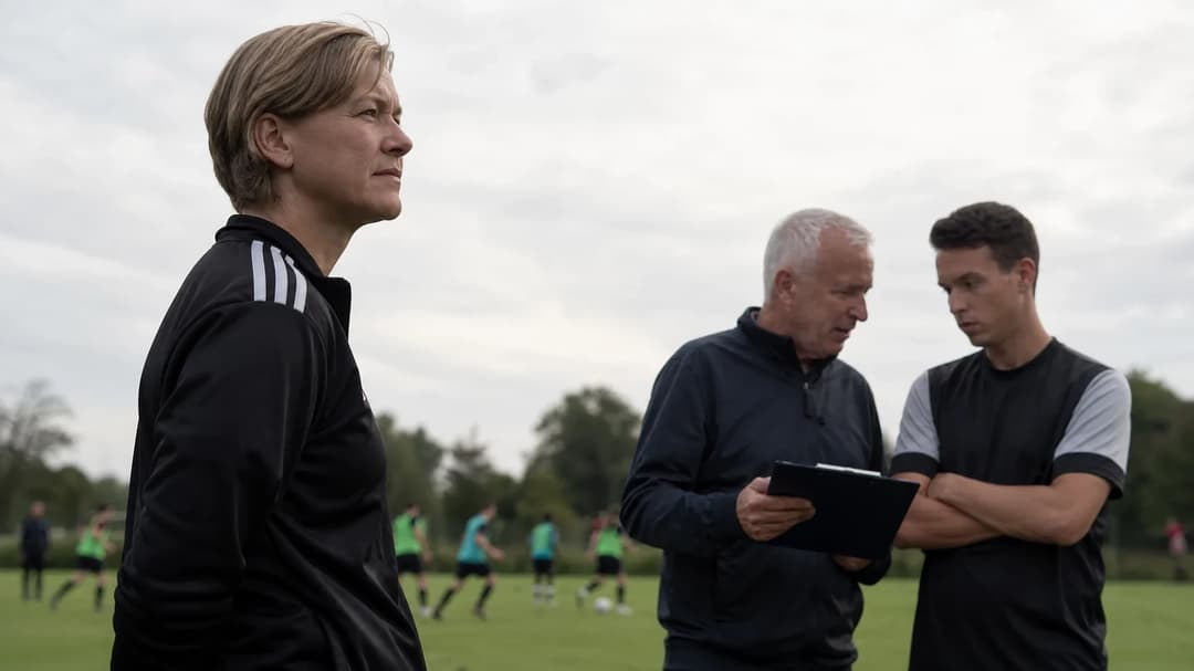 Manager Jennifer Zietz and club president Dirk Zingler on a training pitch.