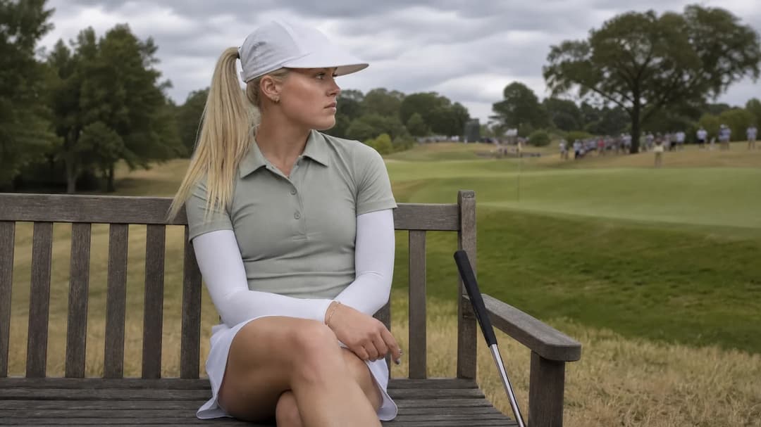 A contemplative Charley Hull sitting on a bench at Centurion Club, reflecting on her performance.