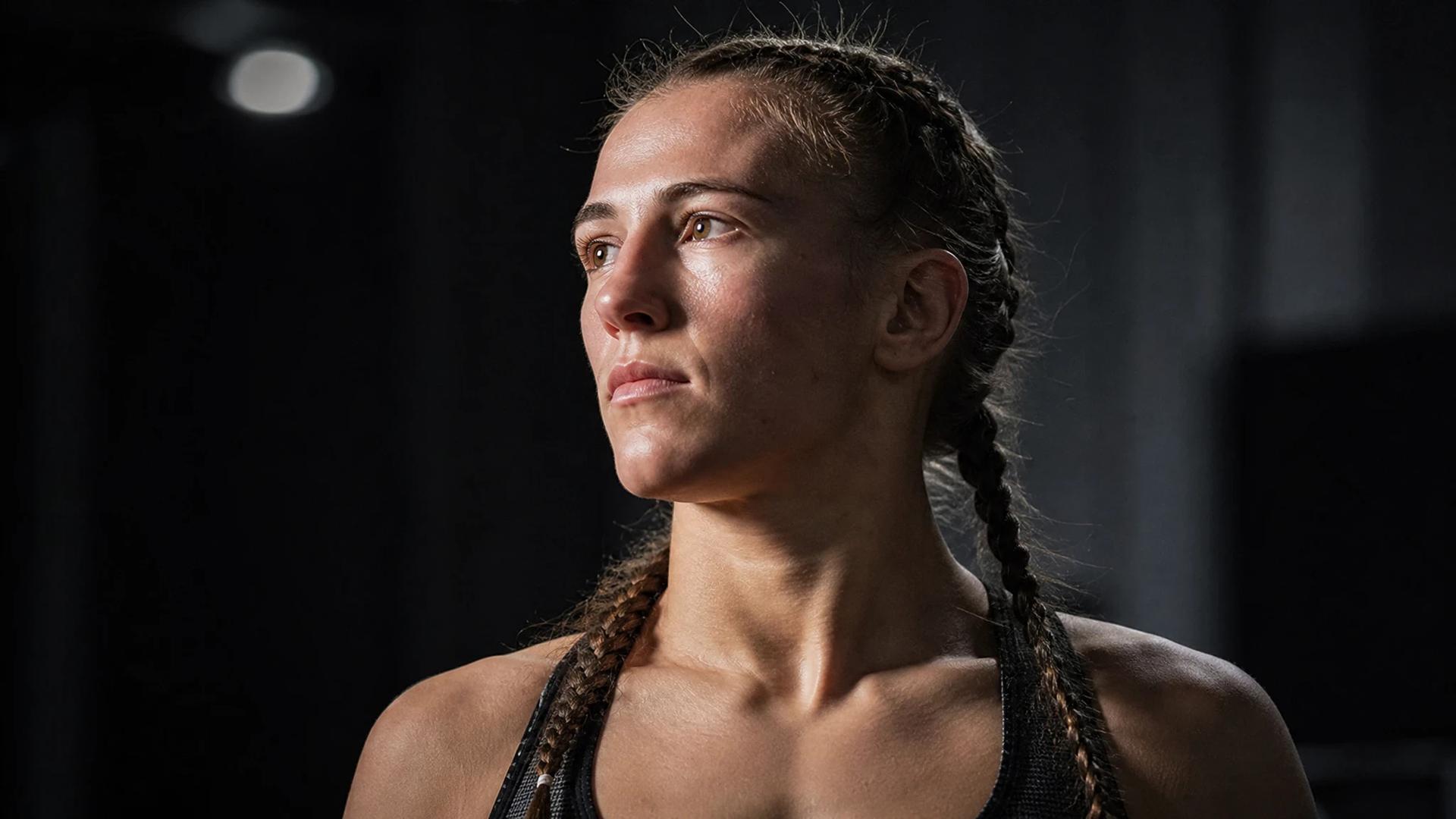 Dariya Zheleznyakova backstage at UFC Apex looking determined before her fight.