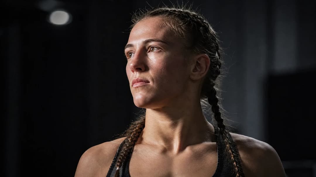 Dariya Zheleznyakova backstage at UFC Apex looking determined before her fight.