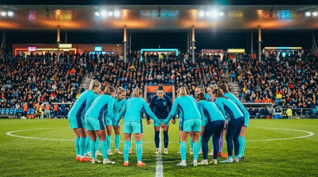 Players of North Carolina Courage warming up before a match against Houston Dash in a brightly lit stadium.