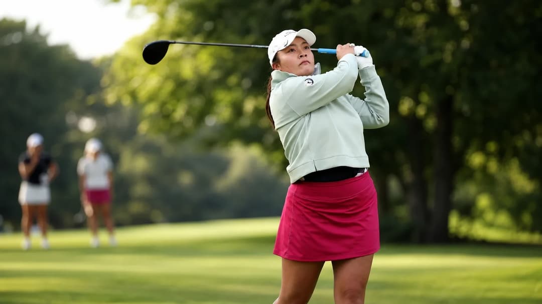 Mariel Galdiano executing a golf swing at Columbia-Edgewater Country Club.
