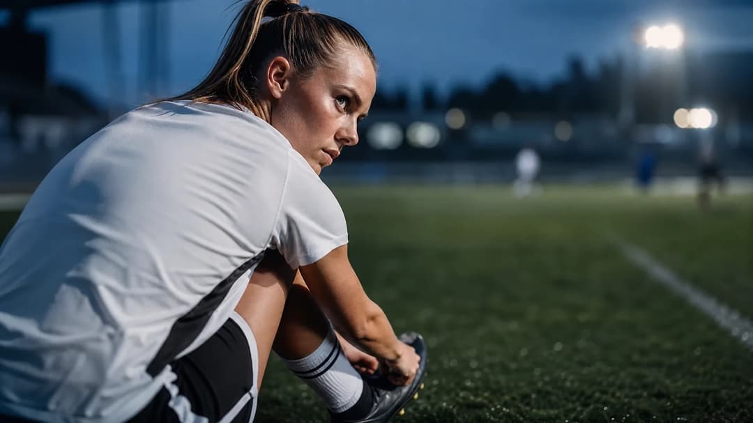 A close-up of Brigitta Pulins preparing for a match, showcasing her intense focus.