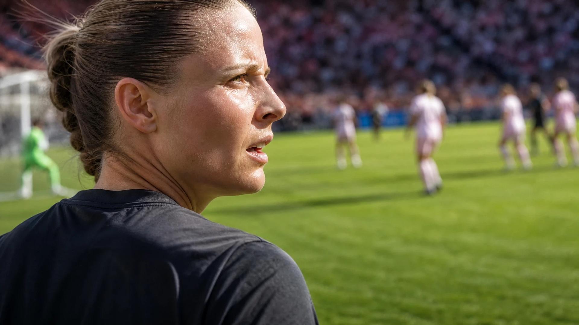 Maja Bodin prepares to take a shot at the goal in a football match.