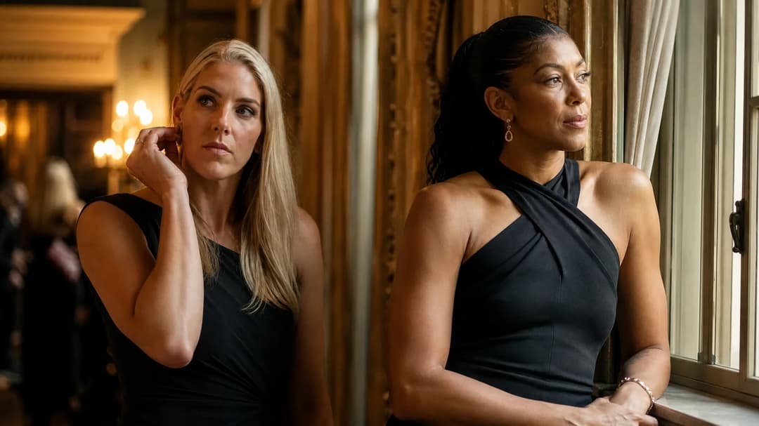 Elena Delle Donne and Candace Parker are preparing for the Hall of Fame ceremony, captured in soft window light.