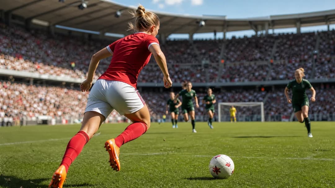 Klara Bühl running towards the goal with determination during a football match.