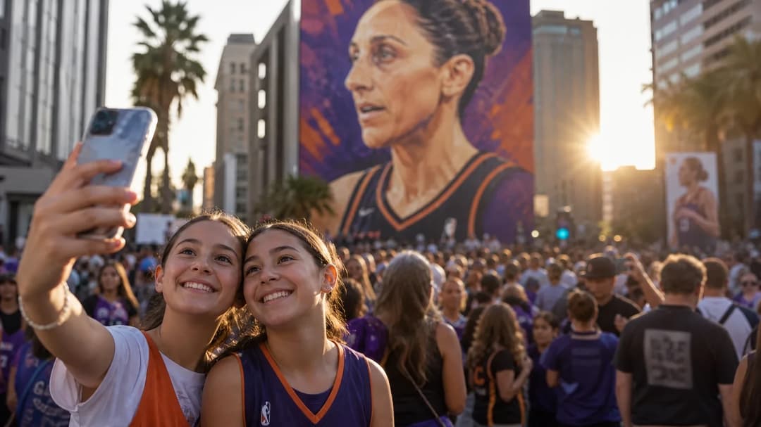 A vibrant crowd celebrating the retirement of Diana Taurasi's jersey in downtown Phoenix.