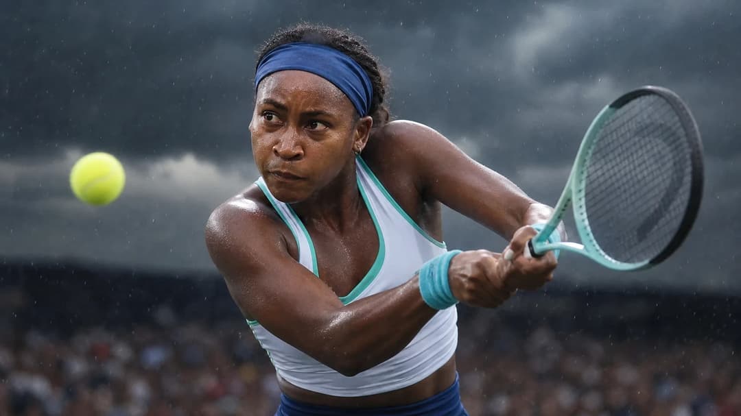 Coco Gauff hits a powerful backhand during her match against Liudmila Samsonova.