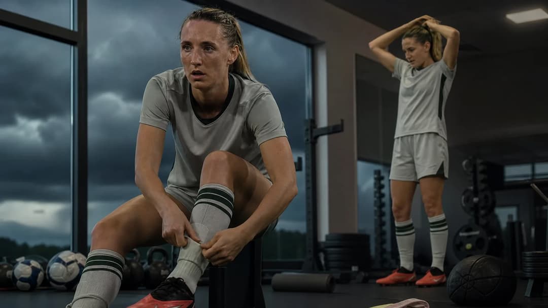 Mara Alber and Lara Prasnikar preparing for the new Women's Bundesliga season in a dramatic training setting.