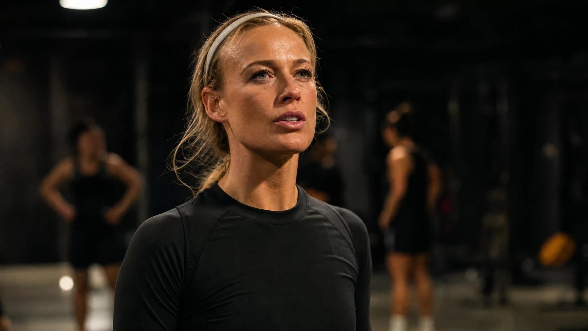 Sophie Cunningham speaking passionately in a training facility, captured in close-up.