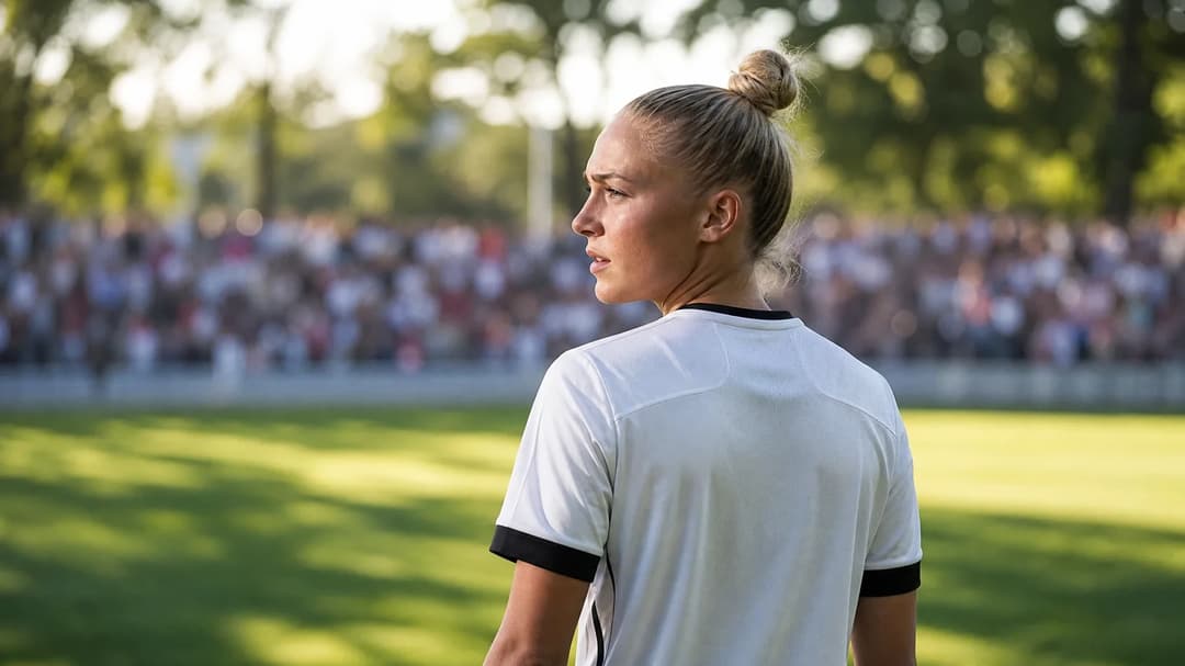 Felicia Schröder preparing for her debut match, captured in a moment of anticipation.