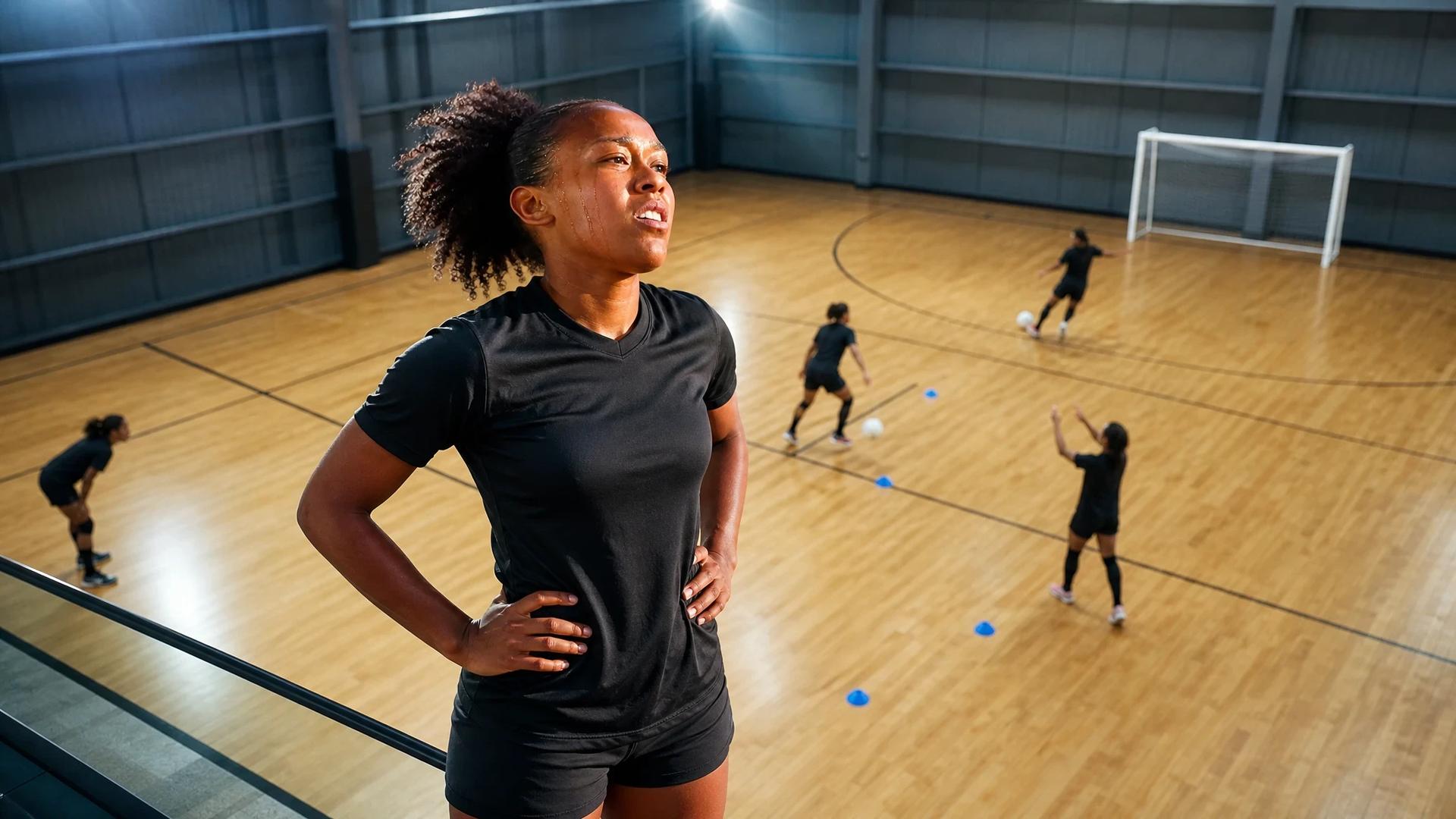 Atlanta Primus training with her teammates in a sports facility.